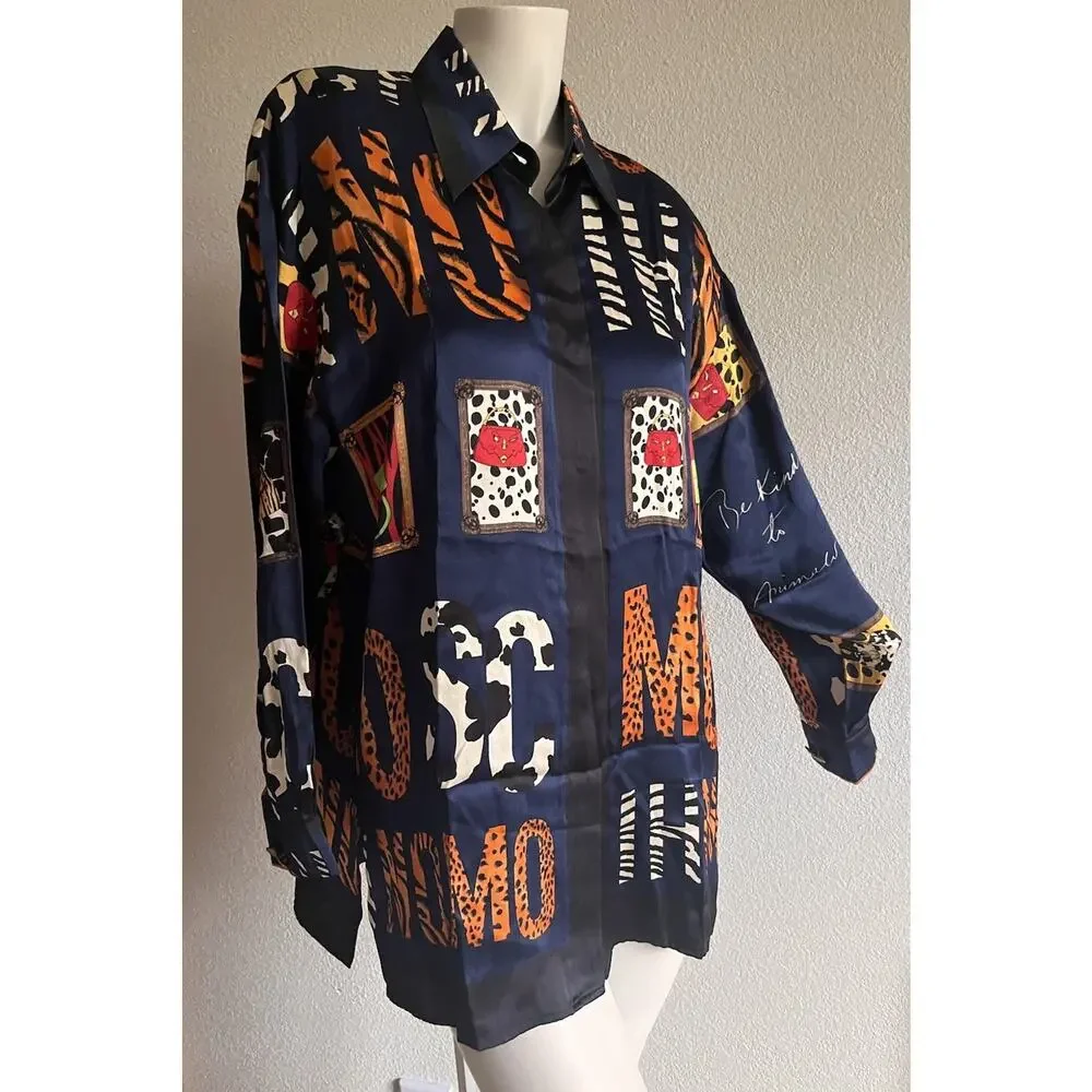 Vintage Massardi Gold Label Silk Shirt M Be Kind to Animals Maximalist 80s 90s